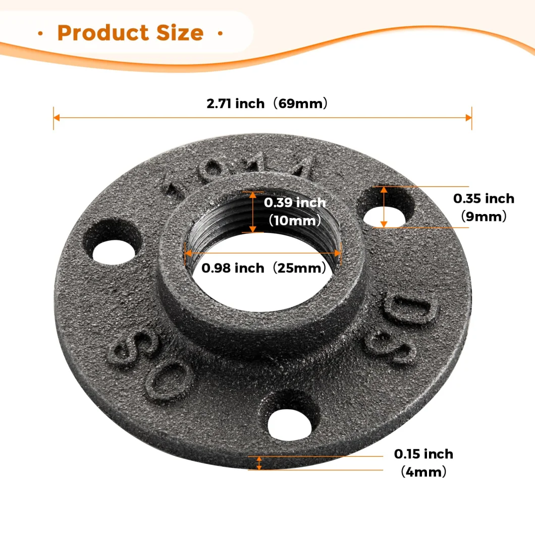 1/2&quot; Floor Flange Threaded Hole Flange Plate Malleable Iron Pipe Flange for DIY Project/Furniture Industrial Vintage Style.