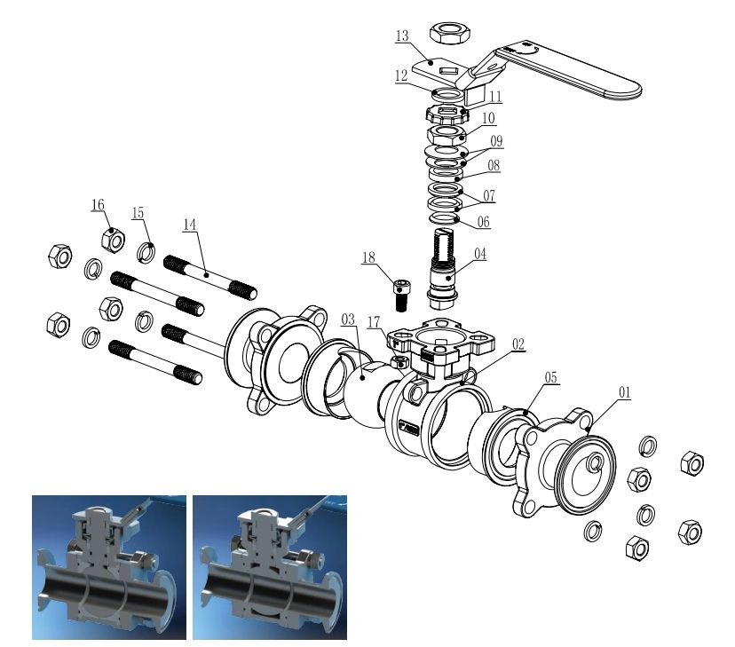 Sanitary Stainless Steel SS304/SS316L Hygienic Non-Retention 3PCS Ball Valve &Globe Valve